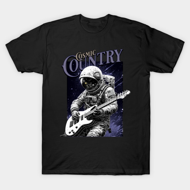 Cosmic Country Astronaut Guitar Space T-Shirt by GypsyBluegrassDesigns